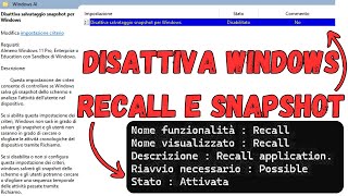 Come verificare o disattivare Windows Recall e Snapshot nella versione 24H2 [upl. by Notsua]