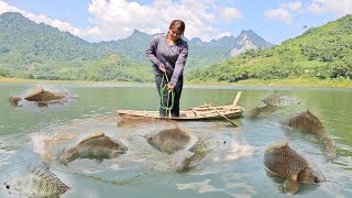 The fishing girl caught a large school of fish the girls survival on the lake [upl. by Noda870]