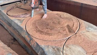 Man Turns Giant Tree Log Into Amazing Table  Cut a Round Table From Giant Log Thousand Years Old [upl. by Enilekaj540]