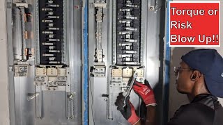 Install 3 Phase 400amp Circuit Breaker Install amp Torque Feeder Lugs [upl. by Ialokin]