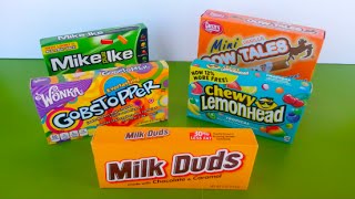 Candy Unboxing  MikeampIke Gobstopper Lemonhead Milk Duds and Cow Tales [upl. by Adnyl670]