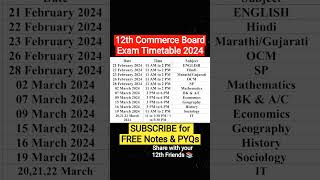 HSC 12th Commerce Board Exam Timetable 2024 hscboard2024 12thcommerce shorts [upl. by Yornoc]