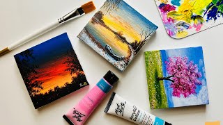 3 Acrylic Paintings for Beginners  3 Mini canvas Paintings [upl. by Ayot]