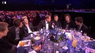 James Corden chats with One Direction  BRIT Awards 2014 [upl. by Aekahs]