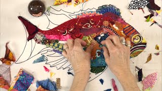 Susan Carlson Fabric Collage Time Lapse Fish [upl. by Hewett566]