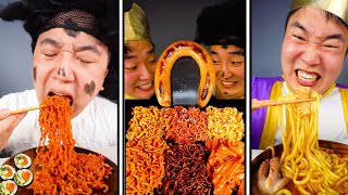 ASMR MUKBANG FIRE NOODLES Kielbasa sausage AND kimbap Funny EATING [upl. by Liza]