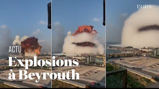 Les premières images des explosions à Beyrouth [upl. by Akirdnuhs]