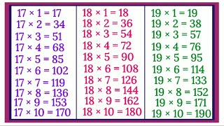 Maths Tables  Learn Table of 17  18 and 19  Multiplication Table 17 18 aur 19 ka Table  Pahada [upl. by Ahsilrac]