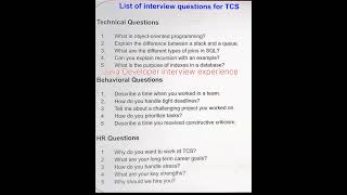 Tcs interview preparation l Tcs interview questions [upl. by Warila]