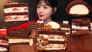 SUB초코케이크 특집🍫🍰 딸기초코 크레이프 로투스바나나 초코크림 롤케이크까지 디저트 리얼사운드 Chocolate Cake Dessert Mukbang Asmr [upl. by Gerdi]