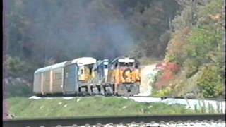 BampO Chessie grinds its way up Sand Patch Grade with a Seaboard helper at Foley PA 10021991 [upl. by Ennairrek824]