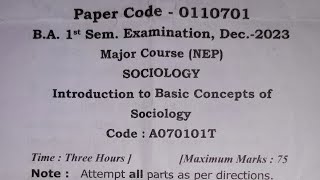 SOCIOLOGY question paper  Introduction to Basic Concepts of Sociology BA 1 Sem  Akhil Srivastava [upl. by Abdulla903]