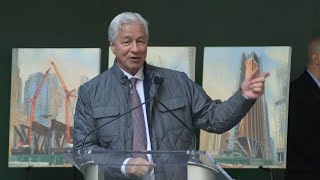 JPMorgan’s Jamie Dimon Praises Workers at Headquarters Tower [upl. by Onairam]