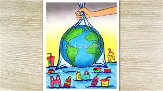 How to draw a poster for Environment day Plastic pollution Drawing save earth [upl. by Haleemak665]