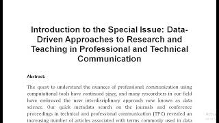 Introduction to the Special Issue Data Driven Approaches to Research and Teaching in Professional an [upl. by Ahsatniuq564]