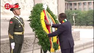 President Emmerson Mnangagwa laying a wreath at the Tiananmen Square in Beijing [upl. by Leizar]