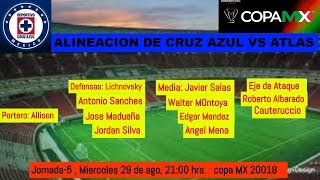 ALINEACIÓN DE CRUZ AZUL VS ATLAS JORNADA5 COPA MX 2018 [upl. by Alfeus]