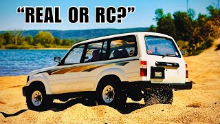 Toyota LC80 110 Scale RC Rock Crawler  Super Scale Run  Sandy Riverbank [upl. by Moht]