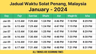 Penang Prayer Times January 2024  Jadual Waktu Solat Penang Malaysia [upl. by Kcirdle324]