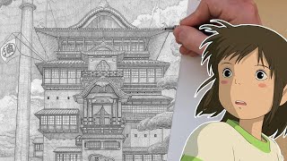 Spirited Away Bathhouse Pencil Drawing Timelapse ✏️👻 [upl. by Hector]