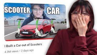 LilyPichu reacts to I Built a Car out of Scooters by Michael Reeves [upl. by Haidabez]