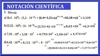 Notación científica Operaciones de suma resta multiplicación y división [upl. by Latham]