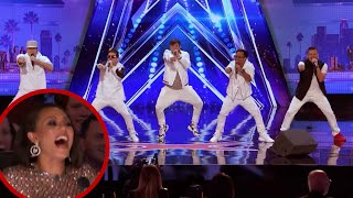 Watch Mel B Completely Fangirl Over a Boy Band During AGT Audition [upl. by Joelly148]