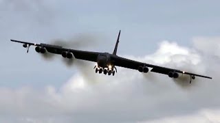 Crabbing B52 Bomber Landing in Crosswinds [upl. by Joliet570]