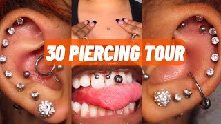 30 PIERCING TOUR Dermal Tongue Conch Tragus Septum  More  RaggedyRoyal [upl. by Kosak658]