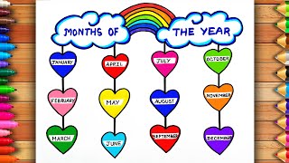 Months of the Year Chart  12 Months of Year Drawing  Months Name Drawing  Easy Months Name Chart [upl. by Sucam573]