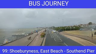 🇬🇧 BUS JOURNEY  Ensignbus 99 Shoeburyness East Beach  Southend Pier [upl. by Attennod138]