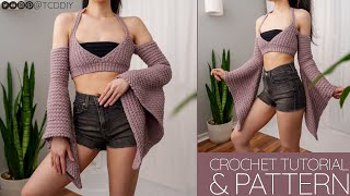 How to Crochet Bell Sleeve Halter Top  Pattern amp Tutorial DIY [upl. by Aehsa199]