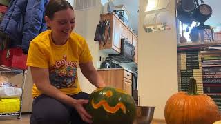 Pumpkin carving 2024 ghost Walmart and homegrown squash’s legs make some faces for Halloween fun [upl. by Machos]