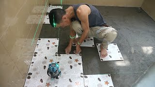 Techniques Tile Bathroom Floor With Ceramic Tile  Install Floor Tiles Correctly [upl. by Ahsemot]