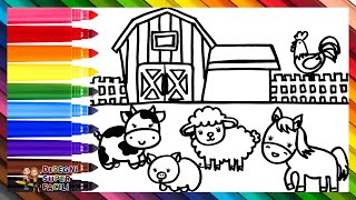 Disegnare e Colorare una Fattoria con Animali 🐮🐷🐔🐑🐴🌈 Disegni per Bambini [upl. by Vadnee40]