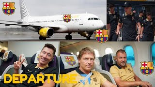 ✅🔥Departure🛬 Barca jets to US 🇺🇸 for preseason as Hansi Flick Lewy Nico Williams Yamal [upl. by Etnomaj]