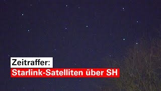 Zeitraffer StarlinkSatelliten ziehen über SchleswigHolstein entlang [upl. by Anohr]