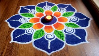 Rangoli designs for Diwali  Big and Simple flower rangoli designs with colours by Shital Daga [upl. by Follansbee]