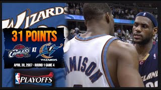 Antawn Jamison 31 points  2007 Playoffs Round 1 Game 4  Cleveland Cavaliers  Washington Wizards [upl. by Towny]