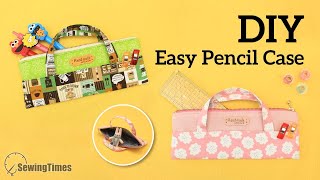 DIY Easy Pencil Case  Zipper Pouch with Handles Sewing Tutorial sewingtimes [upl. by Odla]