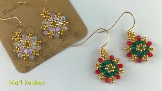 【Christmas🎄】クリスマスカラーの雪の結晶ピアスの作り方SwarovskiSnowflake earrings [upl. by Holcomb413]