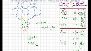 pourcentage évolution successive • Prix augmente de 10 puis baisse de 10 • Taux global dévolution [upl. by Lattimer]