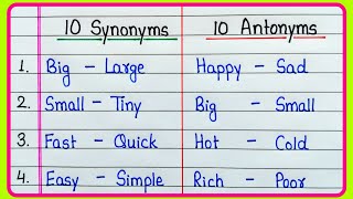 10 Synonyms and Antonyms  10 Antonyms and 10 Synonyms words  Antonym Synonym [upl. by Twelve]