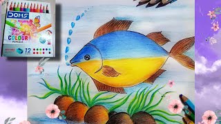 How to draw a Colouring cute Fish 🐟✍️🖌️🎨❤️ Fish Drawing for kids with Easy wayviralvideo drawing [upl. by Burrow]