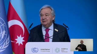 Pay up or face climateled disaster warns UN chief at COP29  REUTERS [upl. by Ailegna]