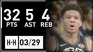 Giannis Antetokounmpo Full Highlights Bucks vs Warriors 20180329  32 Pts 5 Ast 4 Reb [upl. by Lleddaw]