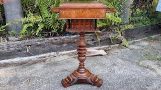 Restoration Anglo Indian Teak Victorian Carved And Turned Sewing Table Circa 1860 [upl. by Ennahteb]