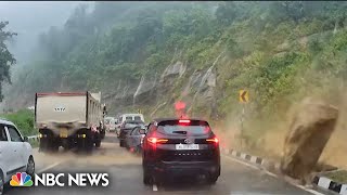 Video shows rock crush cars in deadly India landslide [upl. by Nytsirk]