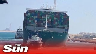 Suez Canal mega ship finally FREED amp moves along waterway [upl. by Llenor]