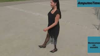 Amputee woman Natalie walking with crutches and prosthetic leg [upl. by Ludeman]